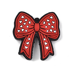 Красный Силиконовые бусины ко Дню святого Валентина, фокусные бусы, бантом, красные, 30x29x8 мм, отверстие : 3 мм