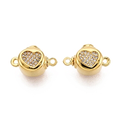 Настоящее золото 18K Латунные застежки из прозрачного кубического циркония с микропаве, овальные с сердцем, 1 нитей, 2-луночное, реальный 18 k позолоченный, 13~14.5x9~9.5x7 мм, отверстие : 1.2~1.4 мм