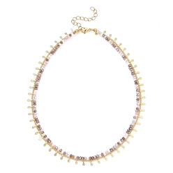 Plum Double Layer Necklaces, with  Faceted Glass Beads, 304 Stainless Steel Lobster Claw Clasps, Brass Curb Chains & Charms, Golden, Plum, 13.78~14.17 inch(35~36cm)