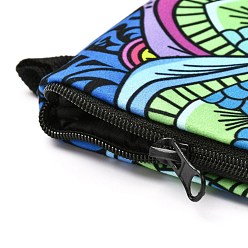 Teal Polyester Tarp Zip Cosmetic Pouches, Rectangle with Flower Pattern, Teal, 14.4x21.7x2.1cm
