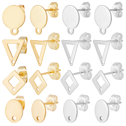 (52) Непрозрачная лаванда 80шт. 8 стилей 304 и 201 застежек для сережек-гвоздиков из нержавеющей стали с отверстием, 304 штифты и ушные гайки из нержавеющей стали, разноцветные, 9~12.5x7~10 мм, отверстие : 1~1.5 мм, штифты : 0.8 мм, 10 шт / стиль