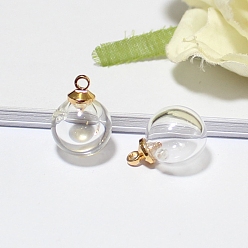 Прозрачный Стеклянные подвески с эфирным маслом, с золотистой петлей, круглые, прозрачные, 8 мм