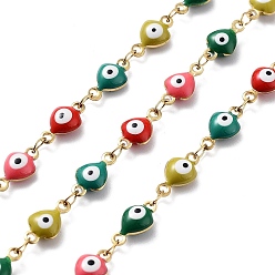 Разноцветный Ионное покрытие (ip) 304 звенья цепи из нержавеющей стали, со смолой, эмалью и катушкой, несварные, реальный 18 k позолоченный, глаз, красочный, 10.5x5x3.5 мм, около 32.81 футов (10 м) / рулон
