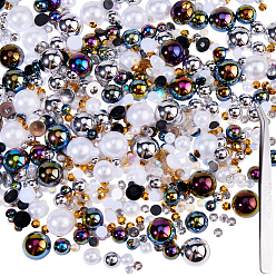 Серый 1 сумки из смолы кабошоны, имитация раковины и жемчуга, полукруглый и алмаз, 1Железные пинцеты для ПК, серые, полукруглый: 4~9.5x2~4 мм, алмаз: 3~4.5x1~2.5 мм.