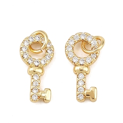 Настоящее золото 18K Латунные подвески с фианитами, с целью перехода в кольце, Брелоки для ключей, без свинца и без кадмия, долговечный, стойки покрытие, реальный 18 k позолоченный, 17.5x8.5x2 мм, отверстие : 4 мм