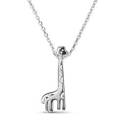 Platinum Cute Design Rhodium Plated 925 Sterling Silver Giraffe Pendant Necklace, with Cable Chain, Platinum, 15.7 inch