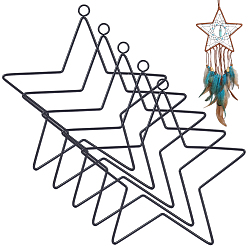 Black Iron Star Ring for DIY Woven Net/Web with Feather, Macrame & Knotting, Black, 203x200x3mm, Hole: 10.2mm
