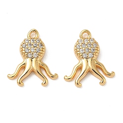 Squid Подвески из прозрачных кубических цирконий с микропаве из океанической латуни, без никеля , реальный 18 k позолоченный, кальмар, 14x11.5x2.5 мм, отверстие : 1.2 мм