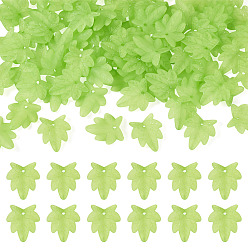 Зелено-Желтый 50g матовые акриловые подвески, лист, зеленый желтый, 26.5x23x3.5 мм, отверстие : 2 мм