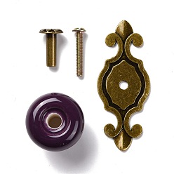 Indigo Round-shaped Porcelain Cabinet Door Knobs, Kitchen Drawer Pulls Cabinet Handles, with Screw & Zinc Alloy Finding, Indigo, 73x29.5x2mm