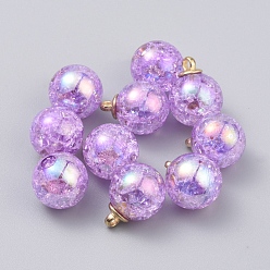 Средняя Орхидея Акриловые подвески с прозрачным кракелем цвета Bubblegum ab, с пластиковыми подвесками ccb, круглые, золотой свет, средне орхидеи, 20x15.5 мм, отверстие : 2 мм