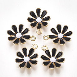 Черный Подвески из сплава , с эмалью, цветок, золотой свет, чёрные, 19x15x4 мм, отверстие : 1.5 мм