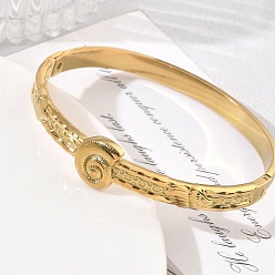 Real 18K Gold Plated 304 Stainless Steel Hinged Cuff Bangles, Snail, Real 18K Gold Plated, Inner Diameter: 1.97 inch(5cm)x2.36 inch(6cm)