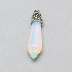 Opalite Opalite Pointed Pendants, with Alloy Findings, Platinum, Bullet, 37~38x10mm, Hole: 2.5mm