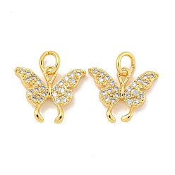 Настоящее золото 18K Латунные микропаве прозрачные подвески с фианитом, без кадмия, без никеля и без свинца, бабочка, с целью перехода в кольце, реальный 18 k позолоченный, 12x14x3 мм, отверстие : 3 мм