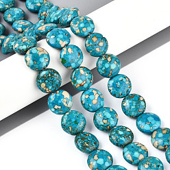 Средний Бирюзовый Окрашенные синтетические бирюзовые бусины, плоско-круглые, средне бирюзовый, 16x8 мм, отверстие : 1~2 мм, около 23 шт / нитка, 15.4 дюйм ~ 16.5 дюйм