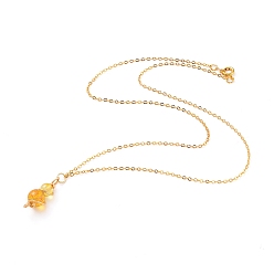 Quartz Crystal Natural Quartz Crystal Pendant Necklaces, with Copper Wire, Golden Plated Brass Cable Chains and Spring Ring Clasps, Round, 18.27 inch~18.89 inch(46.4~48cm)