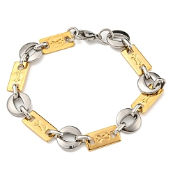 Golden & Stainless Steel Color Ion Plating(IP) Two Tone 201 Stainless Steel Ring & Rectangle Link Chain Bracelet, 304 Stainless Steel Clasps, Golden & Stainless Steel Color, 8-5/8 inch(22cm), Wide: 12mm
