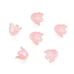 Pink 6-Petal Imitation Jelly Acrylic Bead Caps, AB Color Plated, Flower, Pink, 11.5x10.5x8.5mm, Hole: 1.4mm, about 2100pcs/500g