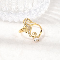 Sea Horse 304 Открытые кольца-манжеты из нержавеющей стали с микропаве из кубического циркония, золотые, морской конек, размер США 6 3/4 (17.1 мм)