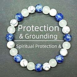 Смешанные камни Круглые натуральные точечные синие яшмы и синтетический говлит и стеклянные бусины тянутся браслеты для девушек и женщин, 5-7/8~7-7/8 дюйм (15~20 см)