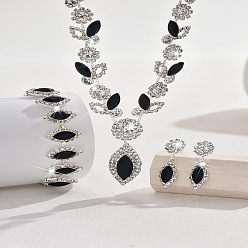 Черный Комплекты цепочек с подвесками и браслетами из латуни с конским глазом и стразами, а также серег-гвоздиков, чёрные, браслет: 7.09 дюйм(180мм)