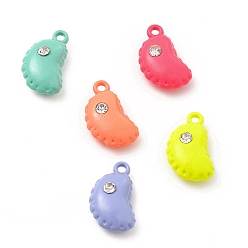 Mixed Color Spray Painted Alloy Pendants, with Rhinestone, Dumplings Charm, Mixed Color, 14x8x4.5mm, Hole: 1.2mm