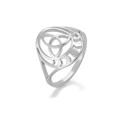 Нержавеющая Сталь Цвет Перстень из нержавеющей стали, не тускнеющий, Кольцо с полым троичным узлом и фазой луны для женщин и мужчин, цвет нержавеющей стали, размер США 9 (18.9 мм)