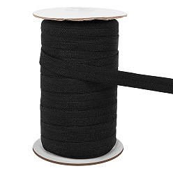 Negro Cordón elástico plegable plano de poliéster, para accesorios de ropa, negro, 5/8 pulgada (15 mm), sobre 50 yardas / rodillo