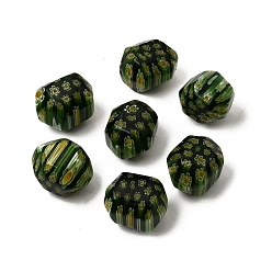 Dunkelgrün Handgemachte Glasperlen Millefiori, Nuggets, facettiert, dunkelgrün, 21~22x17~18x17~18 mm, Bohrung: 1 mm