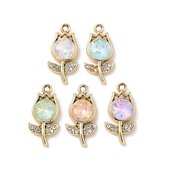 Золотой Подвески из сплава k5 стекла, цветочный шарм, со стразами, , без свинца и без кадмия, uv покрытие, граненые, золотые, 24x11.5x5 мм, отверстие : 1.8 мм