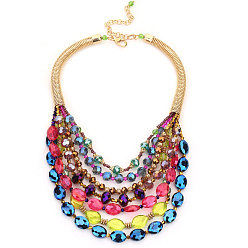 Разноцветный Богемные многослойные колье-нагрудники из сплава, акрила и стекла в форме ронделей, украшенные овальными бусинами, для женщин., золотые, красочный, 20.87 дюйм (53 см)