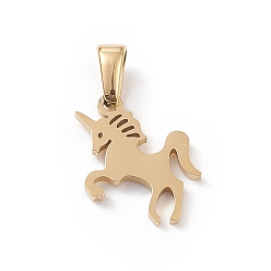 Golden PVD Vacuum Plating 304 Stainless Steel Charms, Laser Cut, Unicorn Charms, Golden, 14.5x14x1mm, Hole: 2.5x5mm