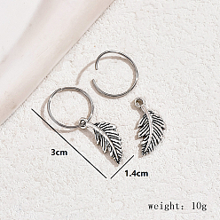 Серебро Винтажные латунные серьги-кольца в форме листьев, серебряные, 30x14 мм