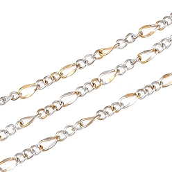 Золотой & Цвет Нержавеющей Стали Двухцветные 304 цепи Фигаро из нержавеющей стали, ионное покрытие (ip), пайки, с катушкой, золотые и нержавеющая сталь цвет, 2.5~4.5x2~2.5x1 мм