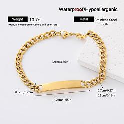 Rectangle 304 Stainless Steel Link Bracelets for Women Men, Golden, Curved Rectangle, 8.66 inch(22cm)