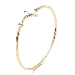 Настоящее золото 18K Браслет-манжета с хвостом кита из голубого циркония, стеллаж для латунных украшений для женщин, без кадмия и без свинца, реальный 18 k позолоченный, внутренний диаметр: 2-3/8 дюйм (5.9 см)