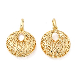 Настоящее золото 18K Латунные подвески, полые плоские круглые, без кадмия и без свинца, стойки покрытие, долговечный, с целью перехода в кольце, реальный 18 k позолоченный, 28.5x25x9.5 мм, отверстие : 8x5 мм