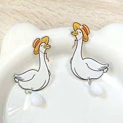 Лебедь Печатные акриловые большие подвески, с подвесками в виде яиц из смолы и железным соединительным кольцом, лебедь, 64x30x8 мм, отверстие : 1.8 мм