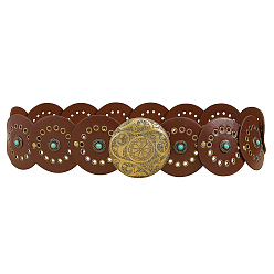 Кокосово-Коричневый Ремни-цепочки в стиле вестерн из искусственной кожи и искусственной смолы с имитацией драгоценных камней и пряжками из сплава, античная бронза, кокосового коричневый, 990x89x2 мм