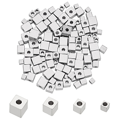 Stainless Steel Color 120Pcs 4 Style 304 Stainless Steel Beads, Cube, Stainless Steel Color, 30pcs/style