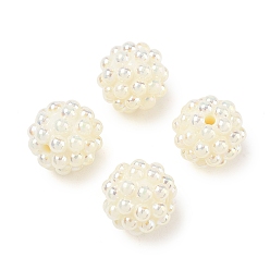Beige Opaque Acrylic Beads, Berry Besds, Round, with ABS Simulated Pearl, AB Color Plated, Beige, 20x19~19.5mm, Hole: 3mm