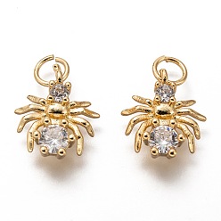 Золотой Латунные микропаве прозрачные кубические циркониевые подвески, долговечный, с целью перехода в кольце, паук, золотые, 13x12x4 мм, Перейти кольцо: 5x1 мм, 3 мм внутренним диаметром
