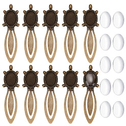 Античная Бронза 10закладки-кабошоны в тибетском стиле в виде черепахи, без кадмия и без свинца, 10 шт. Прозрачные стеклянные кабошоны, античная бронза, лоток : 25x18 мм, 94x27x3.5 мм