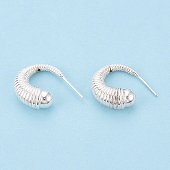 Серебро 925 Результаты серьги стерлингового серебра, текстурированная форма c, серебряные, 17x7 мм, отверстие : 0.8 мм, штифты : 0.7 мм