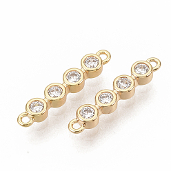 Real 18K Gold Plated Brass Micro Pave Clear Cubic Zirconia Links connectors, Nickel Free, Real 18K Gold Plated, Bar, 15.5x3x2mm, Hole: 0.9mm