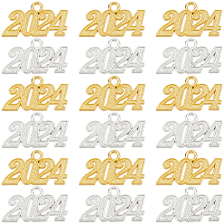 Платиновый & Золотой 40 шт 2 цвета подвески из сплава, число 2024, платиной и золотом, 18~19x32~33x2 мм, отверстие : 3 мм, 20 шт / цвет