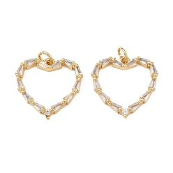 Сердце Подвески из латуни с прозрачным фианитом, с целью перехода в кольце, долговечный, без кадмия и без свинца, реальный 18 k позолоченный, сердце, 19.5x20x3 мм, отверстие : 3.4 мм