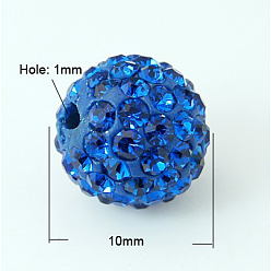 Капри Синий Pave disco бусины, Бусины со стразами, полимерная глина , класс А, Капри синий, 10 мм, отверстие : 1 мм