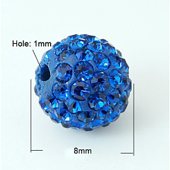 Капри Синий Pave disco бусины, Бусины со стразами, полимерная глина , класс А, Капри синий, 8 мм, отверстие : 1 мм